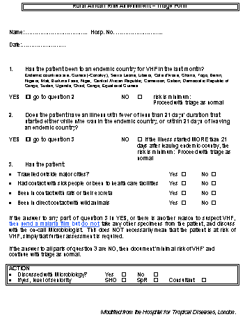 vhf questionnaire triage assessment form