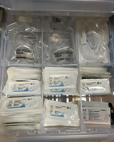 Saline and sutures