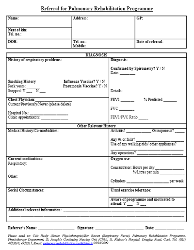 Pulmonary Rehabilitation Referral Form