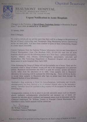 D William Tormey Letter 21 January 2009